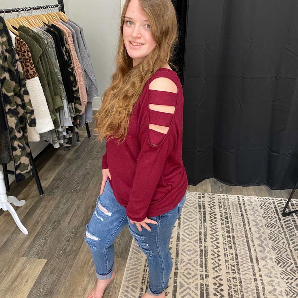 Burgundy Ladder Sleeve Top NWT